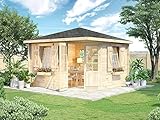 Alpholz 5-Eck Gartenhaus Monica Royal aus Massiv-Holz | Gerätehaus mit 28 mm Wandstärke | Garten Holzhaus inklusive Montagematerial | Geräteschuppen Größe: 350 x 350 cm | Spitzdach