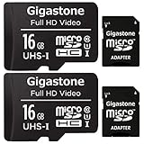 Gigastone 16GB MicroSDHC Speicherkarte 2er-Pack + SD Adapter, für Action-Kamera, GoPro, Drohne und Tablet, Lesegeschwindigkeit bis zu 85MB/s, Full HD-Videoaufnahme, Micro SD Karte UHS-I Klasse 10 U1