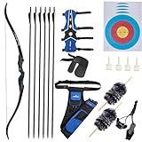 Recurvebogen 60 Zoll Pfeil und Bogen Set für Erwachsene Takedown Jagd Bogen Recurvebogen Set für Jagd & Zielschießen Rechtshänder 25-50lbs (25 lbs)