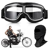 BORDEAG Motorradbrille mit Sturmhaube, Vintage Motorcycle Goggles, Retro Motocross Goggles, PU Winddicht Windproof Goggles, Helmbrille Motorrad Brillen Fliegerbrille mit Sturmhaube für Motorrad
