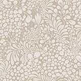 LiKiLiKi Selbstklebende Tapete Blumentapete 41cm x 3m Vintage Möbelfolie Blumen und Blätter Mustertapete Wasserfest Möbel Klebefolie für Wohnzimmer Schlafzimmer Küche Wand, Beige