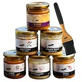 Grega’s BBQ Honig Grillset 6-teilig – BBQ Sauce & Gewürz Honige mit Grillpinsel Geschenk für Männer – Grillen, Marinieren & Verfeinern – Honigsüßes Grillsaucen Geschenkset