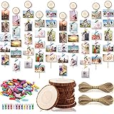 Sanlianzi Fotoleine Rahmen, 10pcs Holz Scheibe Bilderrahmen Collage Fotorahmen Mehrere Bilder Hange Fotowand Fotocollage Für Geburtstag Hochzeit, Mit Hanfseil Holzclip