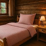 texpot Landhaus Bettwäsche Garnitur Baumwolle 2-teilig 135 x 200 cm + 80 x 80 cm kariert rot-weiß Reißverschluss