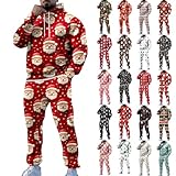 Herren-Weihnachtsanzug – 2-teiliger Anzug für Herren, schmale Passform: Weihnachtspullover für Erwachsene und Sweatpants mit langen Ärmeln, Kapuzen-Sweatshirt und Trainingshose, Jogging-Set, modische
