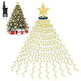 WUQNGI Lichterkette Weihnachtsbaum mit Ring und Topper Stern,400 LEDs Weihnachtsbaum Lichterkette Warmweiß 2M x 16 Stränge,8 Modi wasserdichte Weihnachtsbeleuchtung Innen Außen für Weihnachten