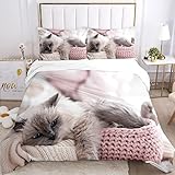 JEFFEL Katze Bettwäsche Set 135 x 200 cm, Tiermotiv, Kinderbettwäsche, Cat Muster Bettbezug 3D Haustier Katze Bettbezug Set, mit Bettbezug und Kissenbezug (135 x 200 cm, Katze-5)