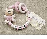 kleinerStorch Baby Motorik Spielzeug personalisiert mit Namen | Holz Lernspielzeug als Mädchen & Jungen Geschenk zur Geburt, Taufe | Bär und Stern in Weiss