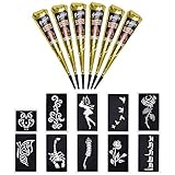 6x Henna Tattoo temporäre Tattoo Natürliche + 10x Henna Tattoo Schablone,temporäre Mehndi Tattoos,Tattoo sticker, temporäre Tätowierung(Schwarz)