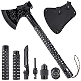 Japaknives Survival Axt 10 in 1, Spaltaxt für Holz, Schärfe Camping Beil, Multitool Campingäxte mit Outdoor Messer und Kompass，Handbeil mit Geschenkbox Schwarze äxte Set für Camping, Jagd, Garten