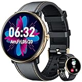 Smartwatch Armbanduhr Fitnessuhr Kompatibel Android iOS: Herren Uhr mit 1,43 Rund AMOLED Touchscreen lederarmband Wasserdicht blutdruck Schrittzähler Sportuhr Herzfrequenz Telefonfunktion Wecker Uhren