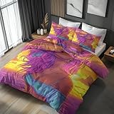 Generisch 135x200 Bettwäsche Mode Mädchen Bettbezug - 2tlg, 1 Kissenbezug 80x80, Frau Bunt Muster, Schlafzimmer Deko, Weiche Mikrofaser Wendebettwäsche mit Reißverschluss - FD421