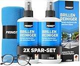 PRINOX 2x Brillenreiniger Set 250ml mit Mikrofaser Brillenputztuch - Brillen Reiniger mit Mikrofaser Tuch für alle Brillen gegen Fettflecken und Fingerabdrücke auf der Brille