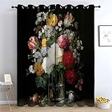 TZKRWRH Gardinen Vorhang kurz Gardine Blumen Blumenstrauß in Einer Vase Vorhänge Muster mit Ösen in Schlaufenschal für Wohnzimmer Schlafzimmer Kinderzimmer-H270 x B130 cm (2er Pack)
