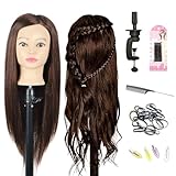 Schaufensterpuppe Kopf 26Inch Weiblich 80% Echthaar Friseur Kosmetologie Schaufensterpuppe Schaufensterpuppe Ausbildung Kopf Haar Puppe Kopf mit Tischklemme Halter (4#, 26Inch)