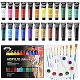 ARTKUNST Acrylfarben Set, 24 x 36 ML Acrylfarbenset mit 10 Pinseln für Leinwand Holz Papier Keramik, Wasserdichte Acrylfarbe mit Lebendiger Farbe für Künstler, Anfänger, Kinder