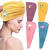 4 Stück Mikrofaser Handtuch Haare Schnell Trocknend Haartuch in 4 Farben mit Knopf, Super Saugfähig Haarturban Handtuch für Frauen und Mädchen, Schnell Trocken Salon Reisen Bad Kopf Wrap (Tiere)