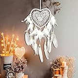 EQLEF Herz Traumfänger Boho, Wandbehang Feder Traumfänger Handgemachte Fee Traumfänger Ornament für Schlafzimmer Hochzeitsdekoration (Weiß)