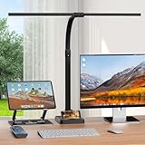 APMIEK Doppelkopf Schreibtischlampe LED Dimmbar mit Sockel, 24W 76CM Schreibtischlampe Klemmbar, 3200K-6500K Schwanenhals Büro Tischlampe Augenschutz Arbeitsplatzleuchte Monitor Lampe PC Lampe