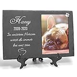 TULLUN Individueller Personalisiert Tiergrabstein Schiefer Gedenkstein + Ständer für Hund, Katze und andere Haustiere - Größe 20 x 30 cm - Personalisiert Text und Foto