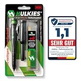 Hulkies 3-in-1 Tieflochmarker Set - Innovativer Markierstift mit 6 Ersatzminen - Baustellen Bleistift mit Köcher und Spitzer - Handwerker Heimwerker Bleistift für Holz, Kunststoff, Fliesen & Metall