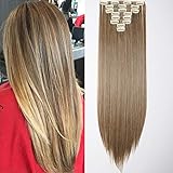 SEGO Clip in Extensions Haarverlängerung Haarteil 8 Tresssen wie Echthaar glatt Aschbraun Mix Bleichblond 23'(58cm)-140g