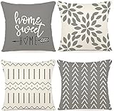 YCOLL Kissenbezug 40x40 4er Set Leinen Dekokissen Kissenbezüge Outdoor Kissen Sofakissen für Sofa Schlafzimmer Gartenbett 40x40cm, Grau Druck