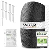 FISO® Teichnetz - 5x6m I Vogelschutznetz engmaschig, robust, witterungs- & UV-beständig I Schwarzes Teich Netz feinmaschig (15x15mm) I Netz zum Schutz von Teich, Balkon, Kirschbaum & Mehr
