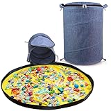 Modojuny Aufbewahrungstasche für Kinderspielzeug mit Spielmatte und Reißverschluss, Aufräumsack/Organizer für Bauklötze, Autos, Puppen und anderes Spielzeug - Blau