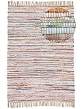 carpetfine Flickenteppich Kelim Chindi Taupe 60x110 cm | Fleckerlteppich aus Baumwolle für Wohnzimmermit Fransen