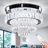 Cainjiazh LED Kronleuchter dimmbare Kronleuchter Kristall Deckenleuchte Moderner Kristall-Kronleuchter mit Fernbedienung Flush Mount Kristall-Deckenleuchte für Esszimmer Wohnzimmer Schlafzimmer Flur