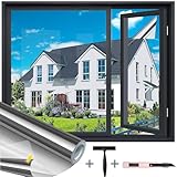 Evofensteere (Silber 44.5X200cm) UV-Schutz Sonnenschutzfolie Fenster innen oder außen,Selbstklebend Ohne Rückstände Thermofolie Fenster Gegen Hitze, spiegelfolie Fenster sichtschutz für Büro und Haus