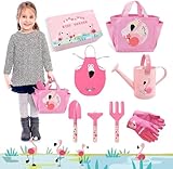 Hortem Kinder-Gartengeräte-Set, 7-teiliges Metall-Kinder-Gartenset mit Handwerkzeug, Gartentasche, Kinder-Gartenhandschuhe, Kinderschürze, Gartengeschenke für Kinder