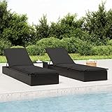 IKAYAA Polyrattan Sonnenliege, Gartenliege mit Verstellbarer Rückenlehne, Outdoor Relaxliege mit weicher Polsterauflage, Rattanliege für Garten, Balkon und Terrasse - Schwarz