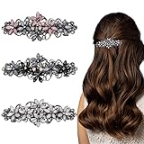 Wellehomi 3er-Pack elegante Haarspangen für Frauen und Mädchen, funkelnde Mode, exquisite Blumen-Kristall-Haarspangen, Rosa und Dunkelblau/Schwarz und Dunkelblau/Grau und Grau
