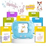 AHJ Sprechende Lernkarten Deutsch, Kinder Lernkarten Deutsch mit 112 Blätter 224 Wörter, Interaktives Sprachspiele Deutsch, Sprechkarten Deutsch, Nur Deutsch/Nur Englisch/Oder Beides - Blau