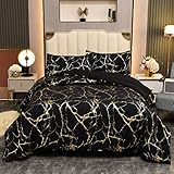 Bettwäsche Schwarz 135x200 2er Set Aesthetic Gold Marmor Bettwäsche Set Microfaser Luxus Modern Bettbezug Set mit Metallic-Glitzermuster Teenager Wendebettwäsche und Kissenbezug 80x80