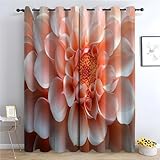 TERUEA Blickdichte Gardinen Verdunkelungs Vorhang Große Pfirsichblüte Vorhänge Muster in Schlaufenschal für Wohnzimmer Schlafzimmer (Weiß)-H230 x B160 cm (2er Pack)