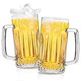 Cambareign Bierkrug 0,58 liter, 2er Set Biergläser mit Henkel, Glas Bierkrüge für Gefrierschrank, Geschenke für Männer