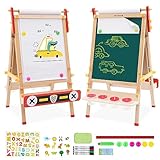 Arkyomi tafel Kinder staffelei Holz,kindertafel Doppelseitige kreidetafel und whiteboard Set höhenverstellbar maltafel mit papierrolle spieltafel standtafel mit zubehör ab 3 4 5 6 Jahre