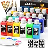 Nicpro Textilfarbe Waschmaschinenfest 18 Farben Je 60 ml, Stofffarben Waschfest, Stoffmalfarben mit 10 Pinsel, Palette, Vorlagen, Farbe für Kleidung, T-Shirts, Jeans, Taschen, Schuhe, Holz