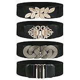 Pomeloone Breiter Elastischer Gürtel Damen, 4 Stücke Frauen Schwarz Vintage Stretch Taille Gürtel, Breite Retro Mode Cinch für Frauen, für Taillenumfang 95-115cm