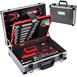 LEHMANN Werkzeugkoffer Gefüllt - 88-teiliges Werkzeug Set - robuste Aluminium Werkzeugbox mit Tragegriff - Werkzeuge mit gummiertem Griff - komplettes Werkzeugset für Werkstatt, Garage & Haushalt