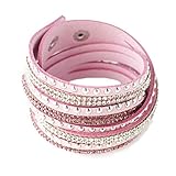 YAZILIND Leder Wickelarmbänder Strass und Muti-Color Perlen Stulpearmband, Charm Multilayer Armband Damen Schmuck Pink