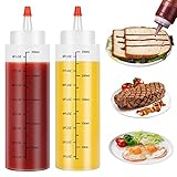 2 Große Quetschflaschen aus Kunststoff mit Kappen, 250ml - Squeeze Flaschen - Gewürze, Saucen, Ketchup, Dressings, Olivenöl