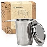 teegeschwister® | Feines Teesieb für losen Tee | Teefilter aus rostfreiem Edelstahl mit Deckel/Abtropfschale | breiter Doppelgriff für Verschiedene Tassengrößen