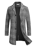 COOFANDY Mantel Herren Wintermantel Lang Warm Herrenmantel Reverskragen Trenchcoat Business Winterjacke mit Taschen Hellgrau L