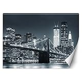 Feeby Vlies Fototapete Uv Gel Druck New York City Bei Nacht 450x315 cm schwarz-weiß Schlafzimmer Wohnzimmer Büro Hotel Flur NYC New York USA