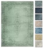 Kelim Vintage Teppich Wohnzimmer Grün 120 X 160 cm - Moderner Kurzflor Teppich - Super Soft