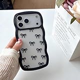 QLTYPRI Hülle für iPhone 17 Pro mit Schleife, Niedliche Handyhülle Klare Curly Wellen Lockige Form Case Süßer Band Fliege für Frauen Mädchen Silikon TPU Bumper Schutzhülle - Schwarz